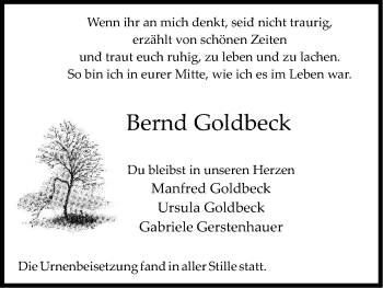 Anzeige von Bernd Goldbeck von Kölner Stadt-Anzeiger / Kölnische Rundschau / Express