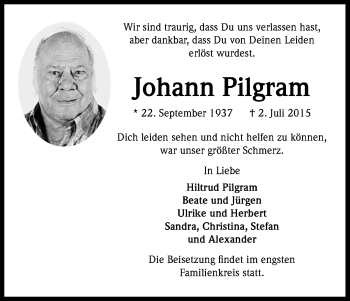 Anzeige von Johann Pilgram von Kölner Stadt-Anzeiger / Kölnische Rundschau / Express