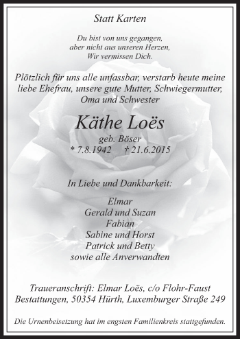 Anzeige von Käthe Loes von  Wochenende 