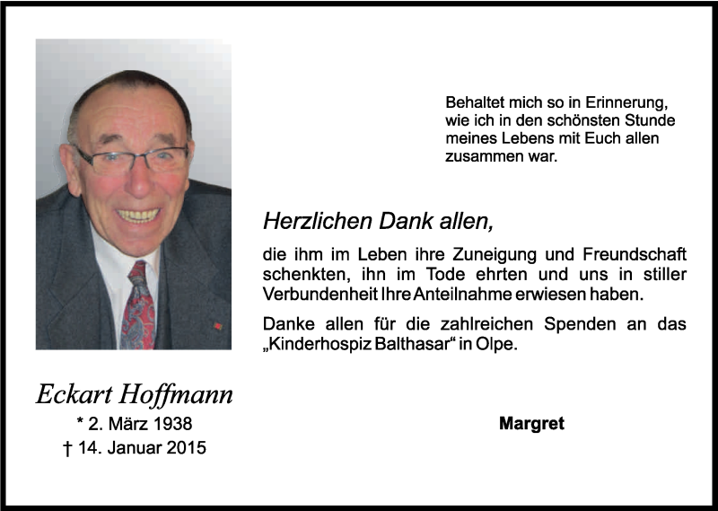  Traueranzeige für Eckart Hoffmann vom 07.03.2015 aus Kölner Stadt-Anzeiger / Kölnische Rundschau / Express