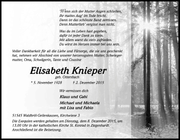 Anzeige von Elisabeth Knieper von Kölner Stadt-Anzeiger / Kölnische Rundschau / Express