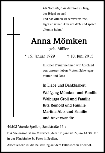 Anzeige von Anna Mömken von Kölner Stadt-Anzeiger / Kölnische Rundschau / Express