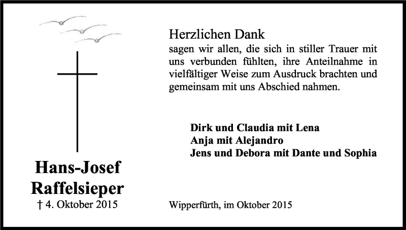  Traueranzeige für Hans-Josef Raffelsieper vom 31.10.2015 aus Kölner Stadt-Anzeiger / Kölnische Rundschau / Express