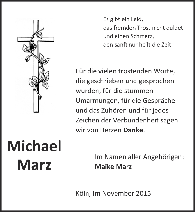  Traueranzeige für Michael Marz vom 11.11.2015 aus  Kölner Wochenspiegel 