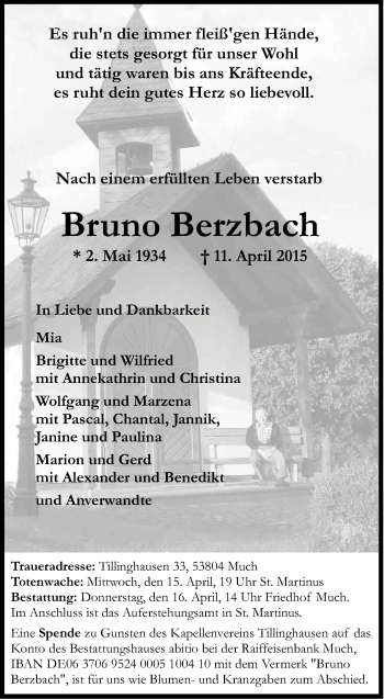 Anzeige von Bruno Bernbach von Kölner Stadt-Anzeiger / Kölnische Rundschau / Express