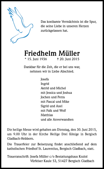 Anzeige von Friedhelm Müller von Kölner Stadt-Anzeiger / Kölnische Rundschau / Express