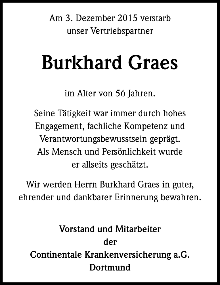  Traueranzeige für Burkhard Graes vom 15.12.2015 aus Kölner Stadt-Anzeiger / Kölnische Rundschau / Express