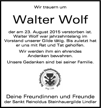 Anzeige von Walter Wolf von Kölner Stadt-Anzeiger / Kölnische Rundschau / Express