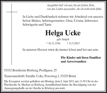Anzeige von Helga Ucke von  Schlossbote/Werbekurier 