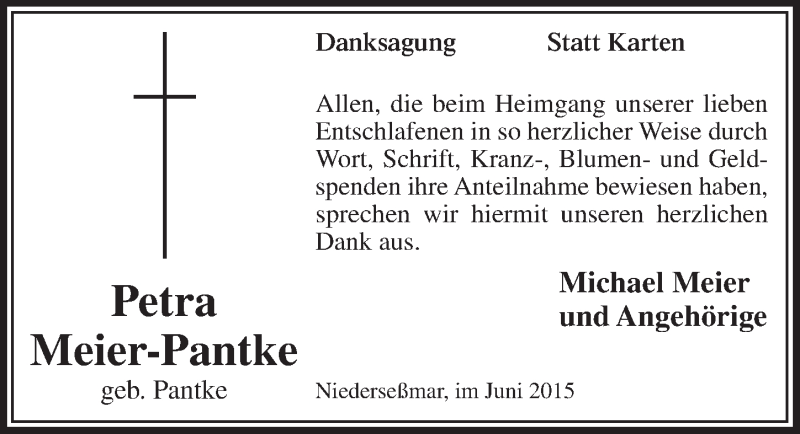  Traueranzeige für Petra Meier-Pantke vom 10.06.2015 aus  Anzeigen Echo 