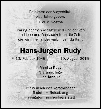 Anzeige von Hans-Jürgen Rudy von Kölner Stadt-Anzeiger / Kölnische Rundschau / Express