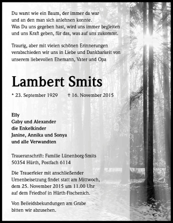 Anzeige von Lambert Smits von Kölner Stadt-Anzeiger / Kölnische Rundschau / Express