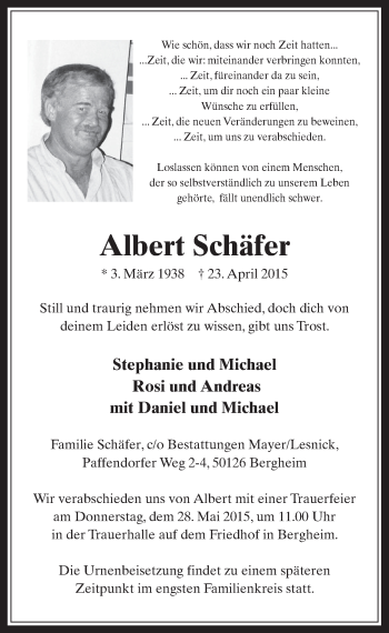 Anzeige von Albert Schäfer von  Werbepost 