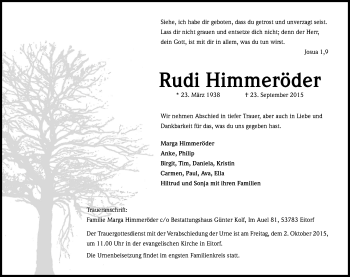 Anzeige von Rudi Himmeröder von Kölner Stadt-Anzeiger / Kölnische Rundschau / Express