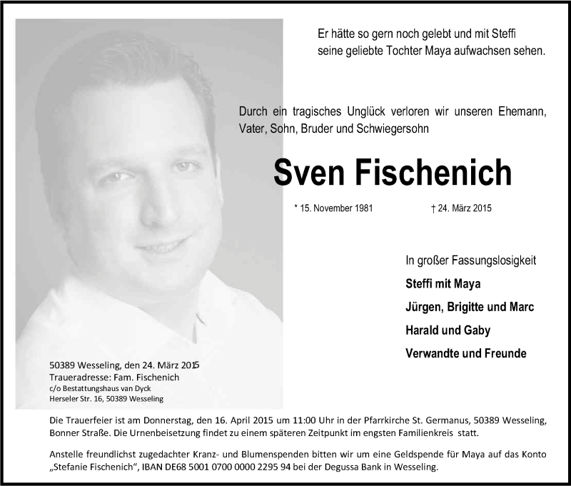  Traueranzeige für Sven Fischenich vom 10.04.2015 aus Kölner Stadt-Anzeiger / Kölnische Rundschau / Express
