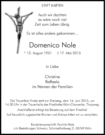 Anzeige von Domenico Nole von Kölner Stadt-Anzeiger / Kölnische Rundschau / Express