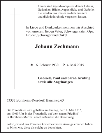 Anzeige von Johann Zechmann von  Schlossbote/Werbekurier 