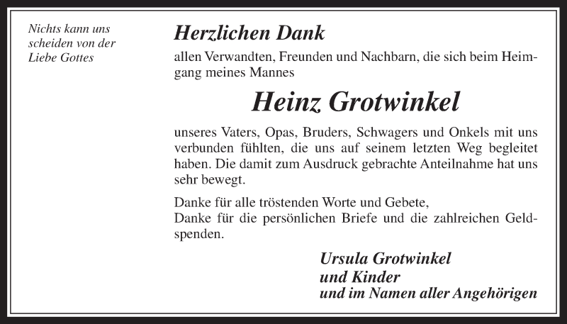  Traueranzeige für Heinz Grotwinkel vom 18.02.2015 aus  Wochenende 