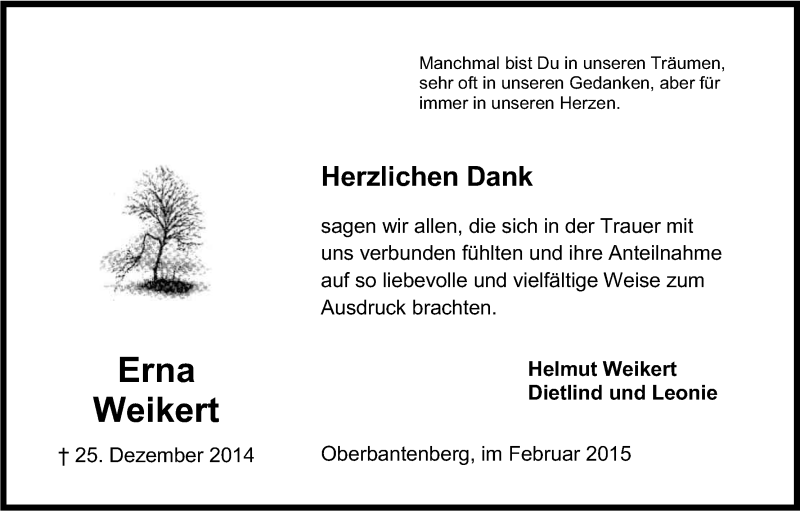  Traueranzeige für Erna Weikert vom 28.02.2015 aus Kölner Stadt-Anzeiger / Kölnische Rundschau / Express