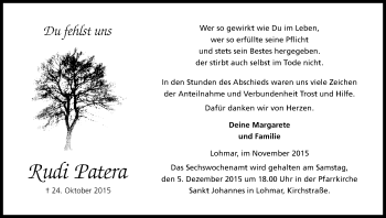 Anzeige von Rudi Patera von Kölner Stadt-Anzeiger / Kölnische Rundschau / Express