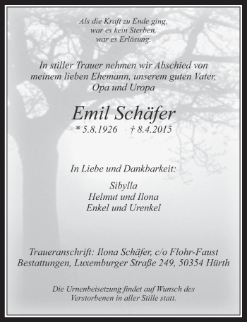 Anzeige von Emil Schäfer von  Wochenende 