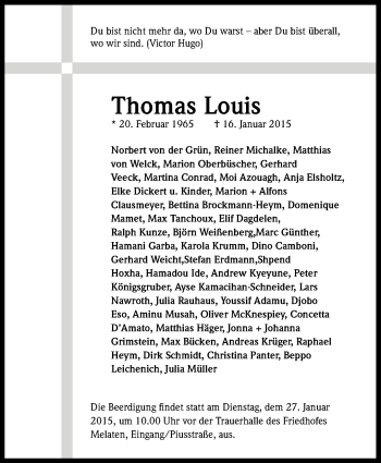 Anzeige von Thomas Louis von Kölner Stadt-Anzeiger / Kölnische Rundschau / Express