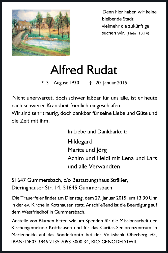  Traueranzeige für Alfred Rudat vom 23.01.2015 aus Kölner Stadt-Anzeiger / Kölnische Rundschau / Express