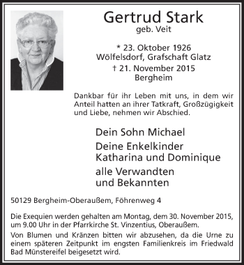 Anzeige von Gertrud Stark von  Sonntags-Post 