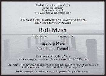 Anzeige von Rolf Meier von  Wochenende 