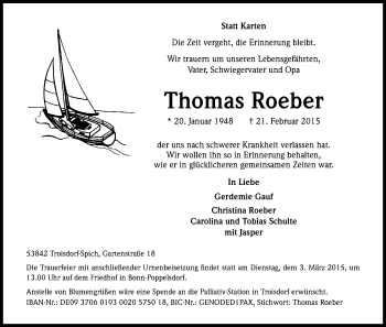 Anzeige von Thomas Roeber von Kölner Stadt-Anzeiger / Kölnische Rundschau / Express