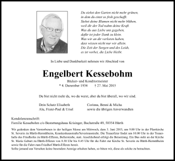 Anzeige von Engelbert Kessebohm von Kölner Stadt-Anzeiger / Kölnische Rundschau / Express
