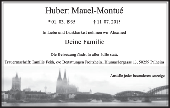 Anzeige von Hubert Mauel-Montue von  Sonntags-Post 