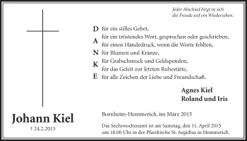 Anzeige von Johann Kiel von  Schaufenster/Blickpunkt  Schlossbote/Werbekurier 
