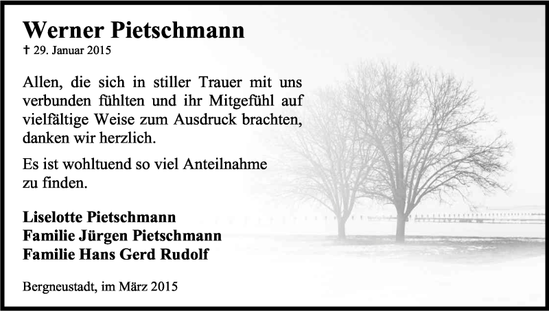  Traueranzeige für Werner Pietschmann vom 11.03.2015 aus Kölner Stadt-Anzeiger / Kölnische Rundschau / Express