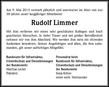 Anzeige von Rudolf Limmer von Kölner Stadt-Anzeiger / Kölnische Rundschau / Express