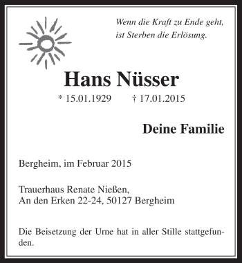 Anzeige von Hans Nüsser von  Werbepost 
