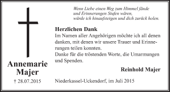 Anzeige von Annemarie Majer von  Rhein-Sieg-Wochenende 
