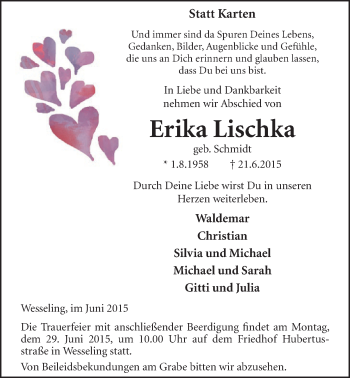 Anzeige von Erika Lischka von  Schlossbote/Werbekurier 
