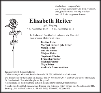 Anzeige von Elisabeth Reiter von  Extra Blatt 