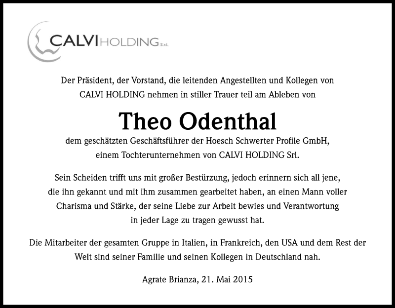  Traueranzeige für Theo Odenthal vom 21.05.2015 aus Kölner Stadt-Anzeiger / Kölnische Rundschau / Express