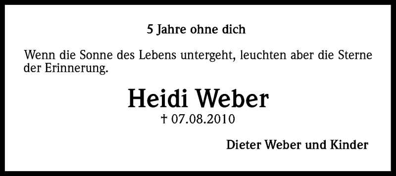  Traueranzeige für Heidi Weber vom 07.08.2015 aus Kölner Stadt-Anzeiger / Kölnische Rundschau / Express