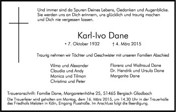 Anzeige von Karl-Ivo Dane von Kölner Stadt-Anzeiger / Kölnische Rundschau / Express
