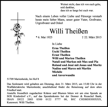Anzeige von Willi Theißen von Kölner Stadt-Anzeiger / Kölnische Rundschau / Express