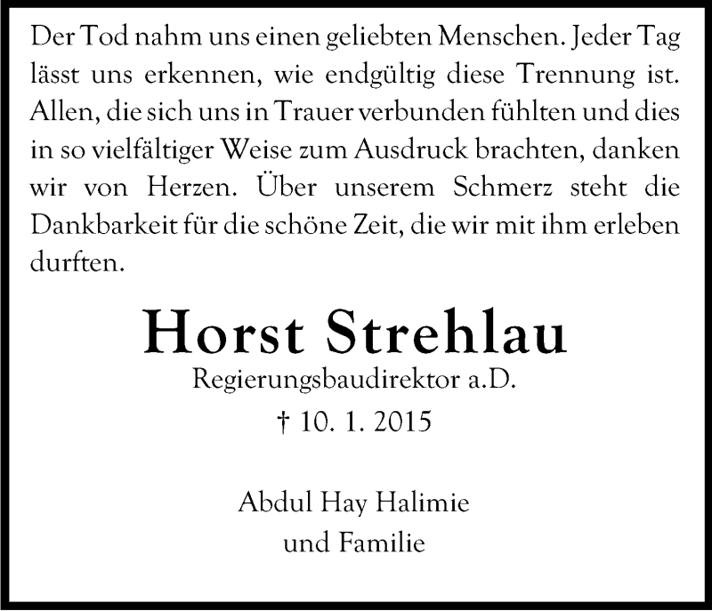  Traueranzeige für Horst Strehlau vom 11.03.2015 aus Kölner Stadt-Anzeiger / Kölnische Rundschau / Express