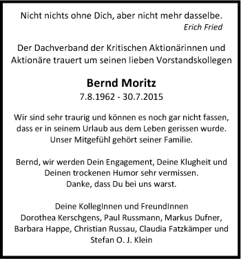 Anzeige von Bernd Moritz von Kölner Stadt-Anzeiger / Kölnische Rundschau / Express