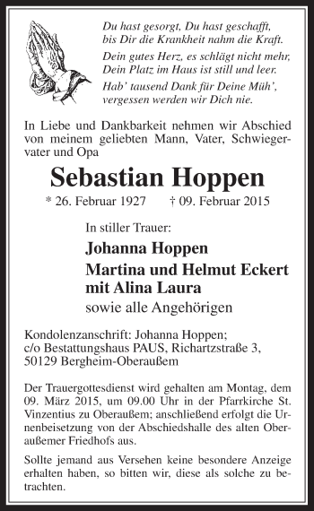 Anzeige von Sebastian Hoppen von  Werbepost 