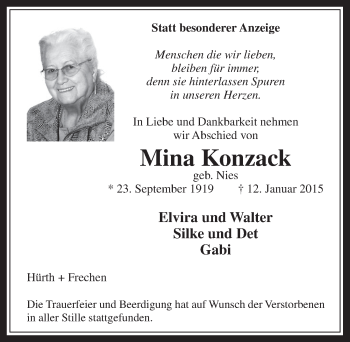 Anzeige von Mina Konzack von  Wochenende 