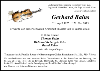 Anzeige von Gerhard Balus von Kölner Stadt-Anzeiger / Kölnische Rundschau / Express