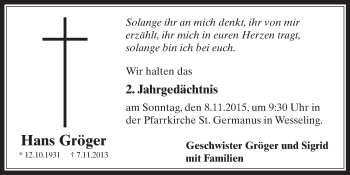 Anzeige von Hans Gröger von  Schlossbote/Werbekurier 