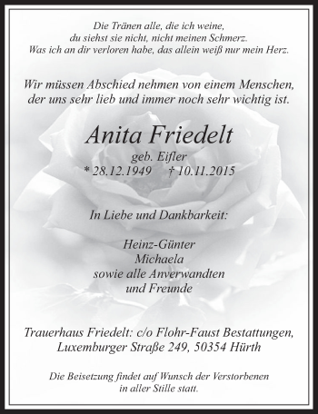 Anzeige von Anita Friedelt von  Wochenende 